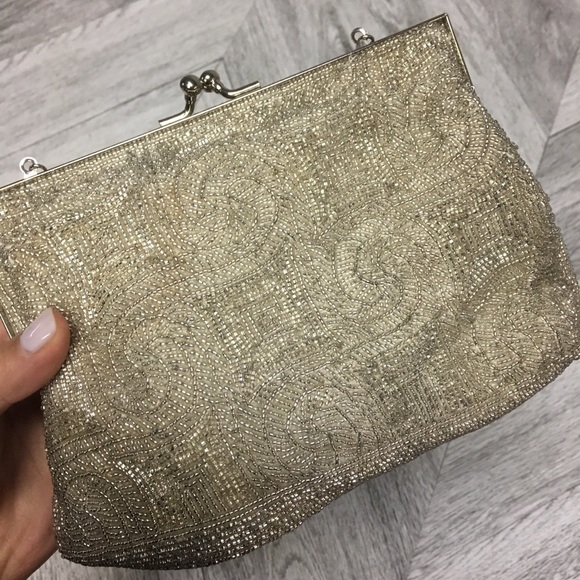 Handbags - Vintage Cream Sequin Beaded Crossbody Bag